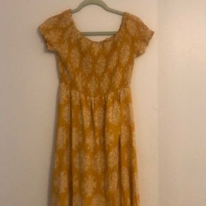 Yellow Smocked Midi  Dress Sale